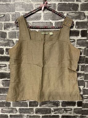 Tommy Bahama blouse tan tencel linen tank shirt square neckline